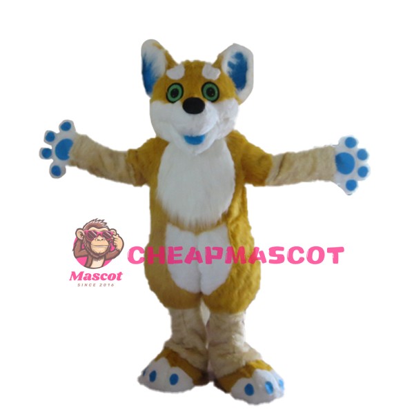 Plush Long Fur Brown & White Dog Mascot Costume