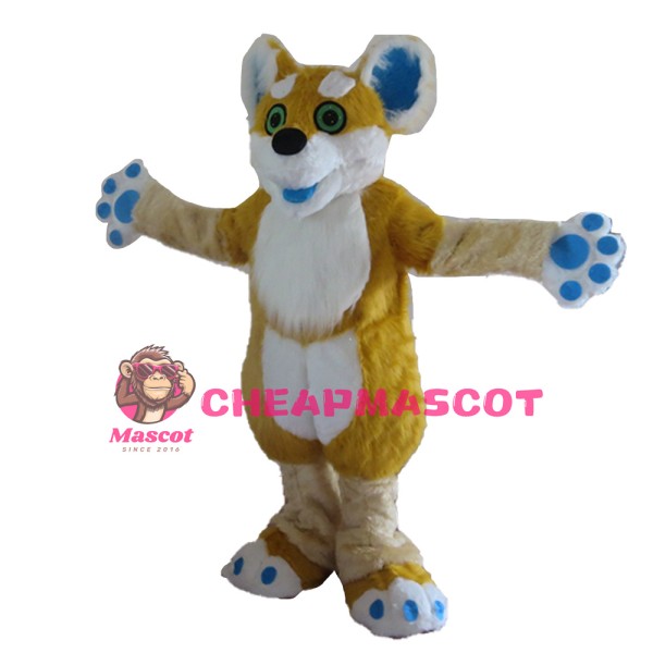 Plush Long Fur Brown & White Dog Mascot Costume