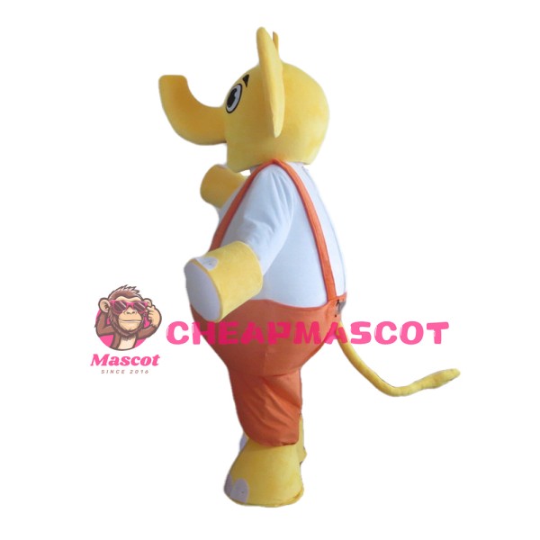 Yellow & White Elephant With Orange Rompers Mascot Costume
