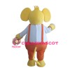 Yellow & White Elephant With Orange Rompers Mascot Costume