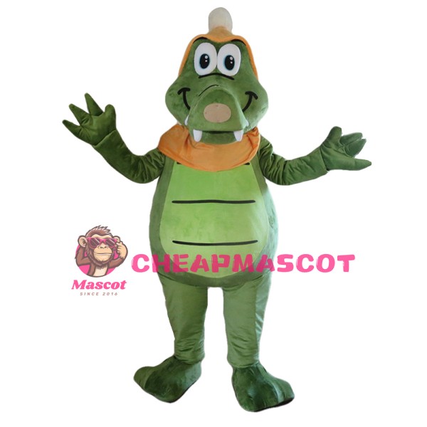 Happy Smiling Crocodile With Orange Hat Mascot Costume