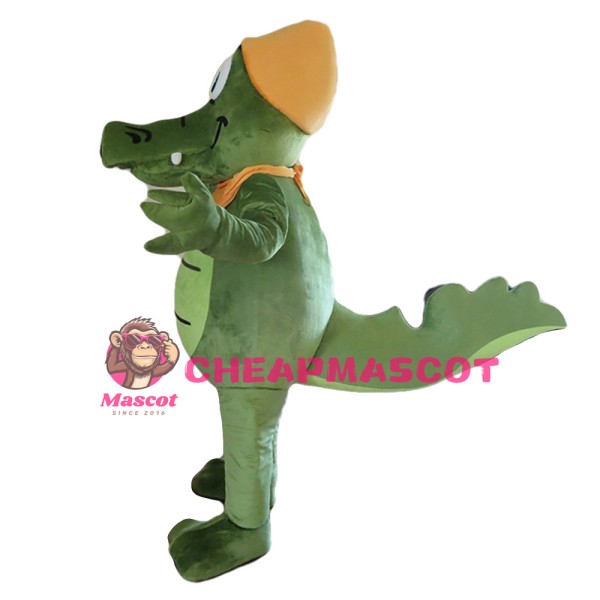 Happy Smiling Crocodile With Orange Hat Mascot Costume