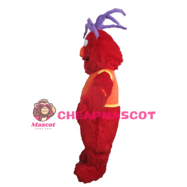 Clownish Red Monster With Purple Hair Mascot Costume