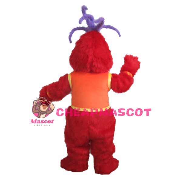 Clownish Red Monster With Purple Hair Mascot Costume