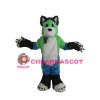 Long Fur Green & White & Blue Dog Mascot Costume