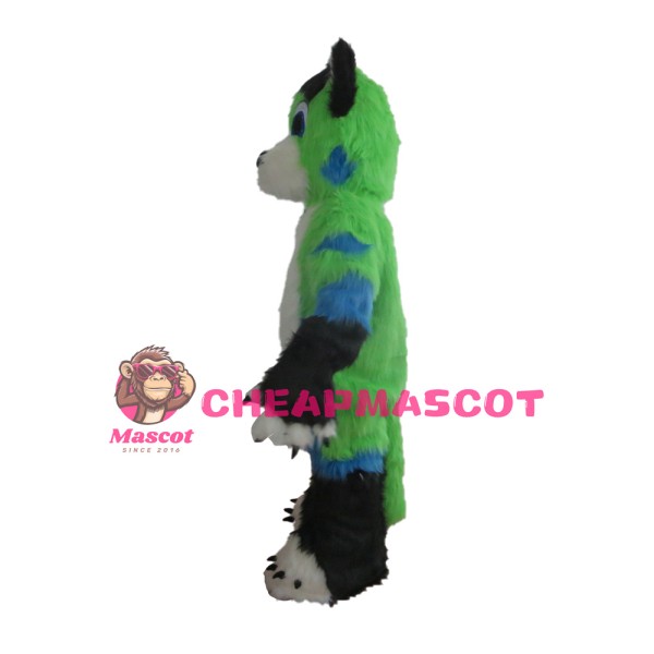 Long Fur Green & White & Blue Dog Mascot Costume