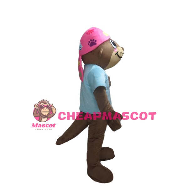 Smiling Seal With Blue Shirt And Pink Scarf Mascot Costume