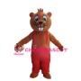Cartoon Brown Beaver With Red Rompers Mascot Costume