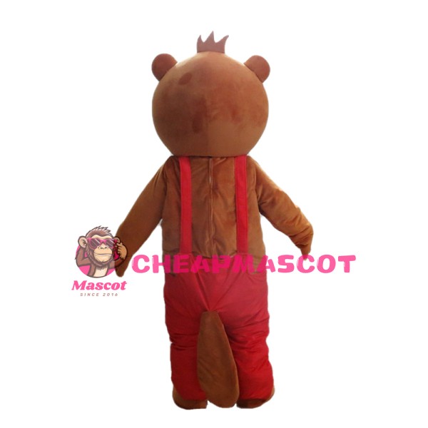 Cartoon Brown Beaver With Red Rompers Mascot Costume