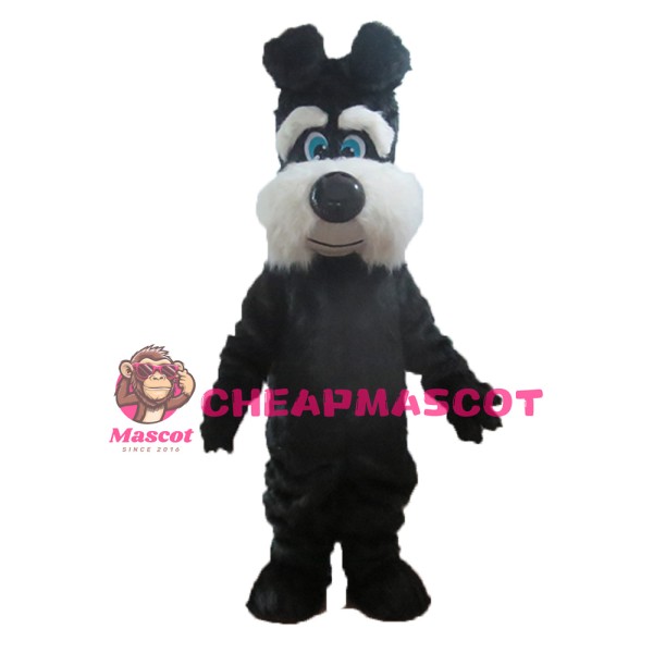 Unisex Furry Black & White Dog Mascot Costume