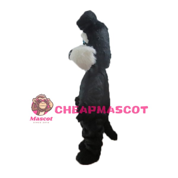 Unisex Furry Black & White Dog Mascot Costume