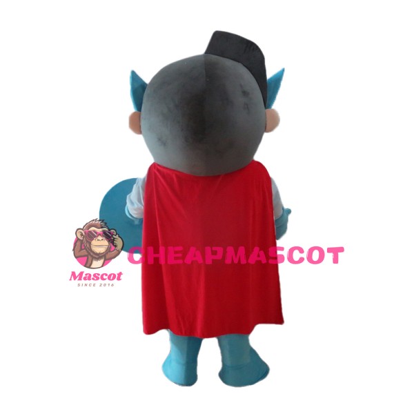 Cartoon Blue Soldier With Red Cloak Mascot Costume
