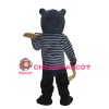 Cool Black Bear With Striped Shirt Mascot Costume