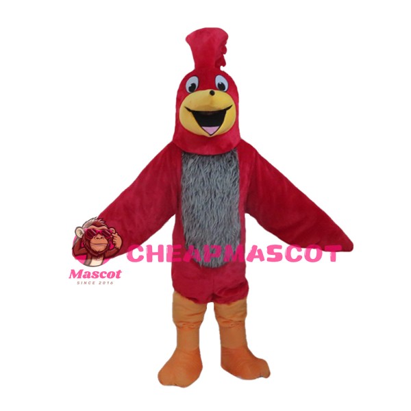 Happy Smiling Grey & Red Bird Mascot Costume