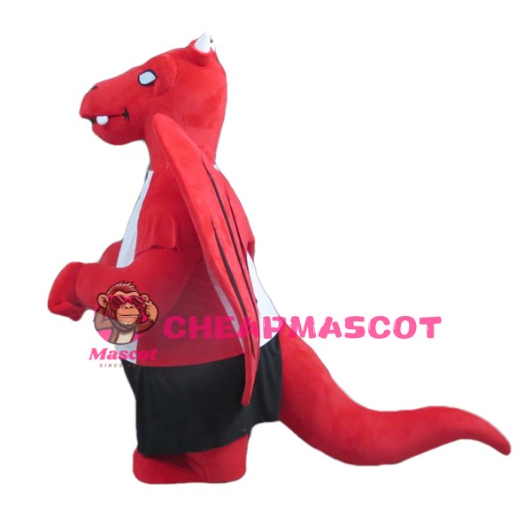 Evil Cartoon Red Dragon With Wings Mascot Costume