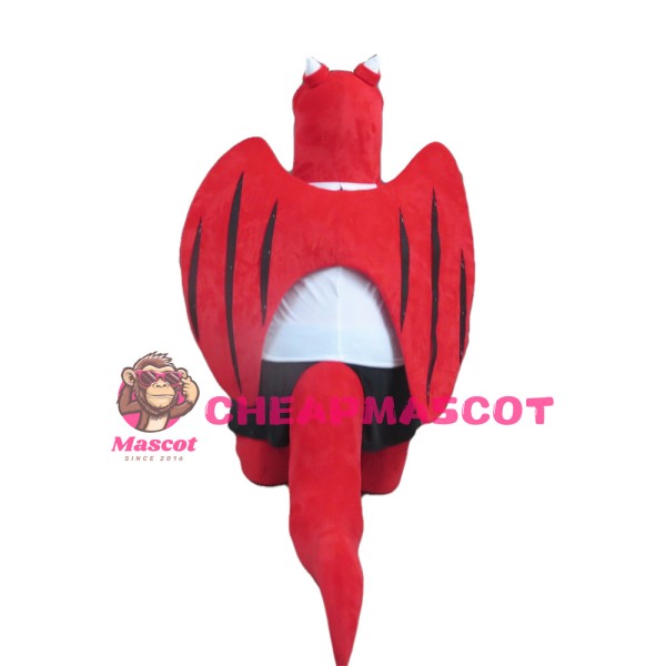 Evil Cartoon Red Dragon With Wings Mascot Costume