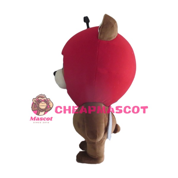 Lovely Brown Bear With Red Apple Headgear Mascot Costume