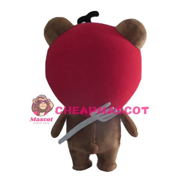 Lovely Brown Bear With Red Apple Headgear Mascot Costume