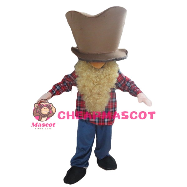Funny Bearded Man With Plaid Shirt Mascot Costume