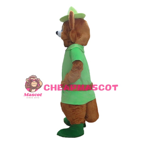 Adult Honest Raccoon With Green Shirt And Hat Mascot Costume