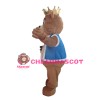Furry Brown Crown Bear With Blue Maga Mascot Costume