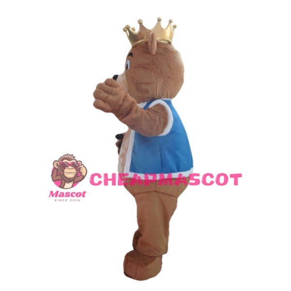 Furry Brown Crown Bear With Blue Maga Mascot Costume