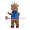 Furry Brown Crown Bear With Blue Maga Mascot Costume