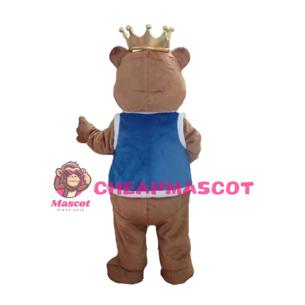 Furry Brown Crown Bear With Blue Maga Mascot Costume