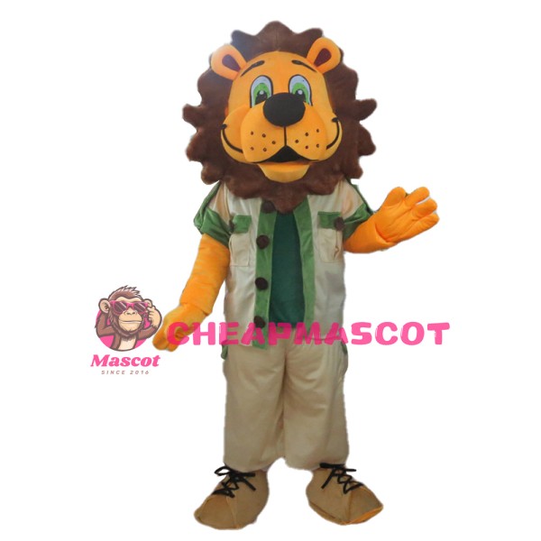 Cartoon Orange Lion With Casual Outfit Mascot Costume