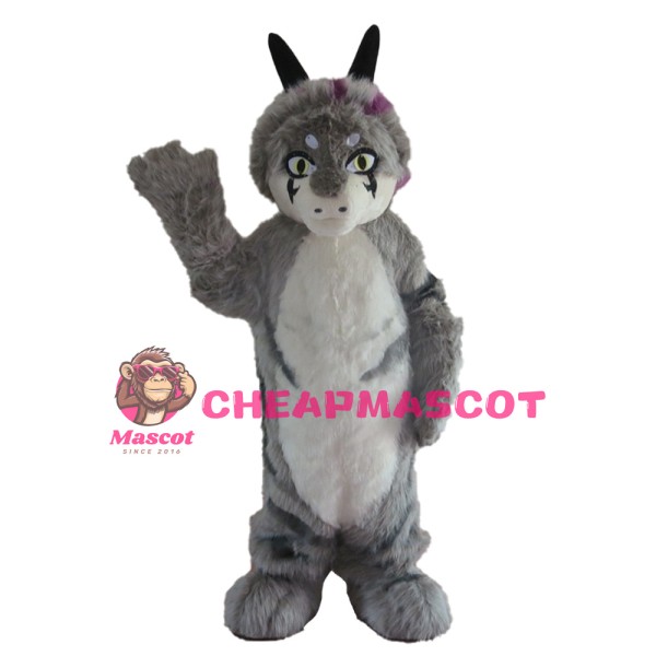 Interesting Long Fur Grey Dog Mascot Costume