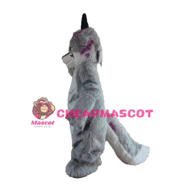 Interesting Long Fur Grey Dog Mascot Costume