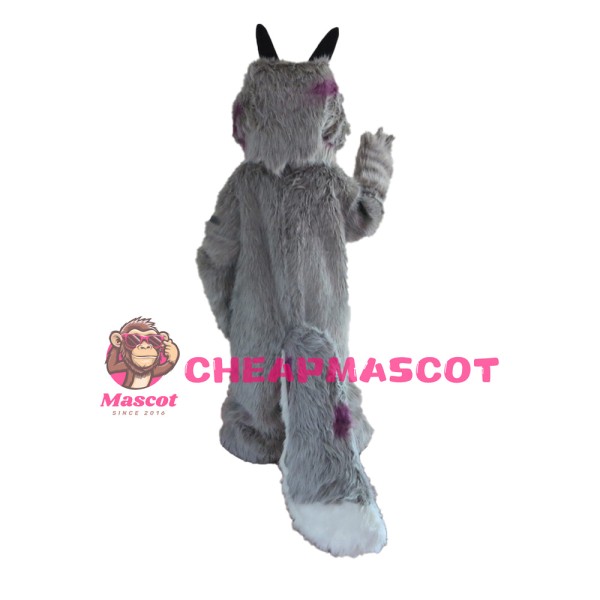 Interesting Long Fur Grey Dog Mascot Costume