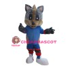 Cute Grey Fox With Blue Set Mascot Costume