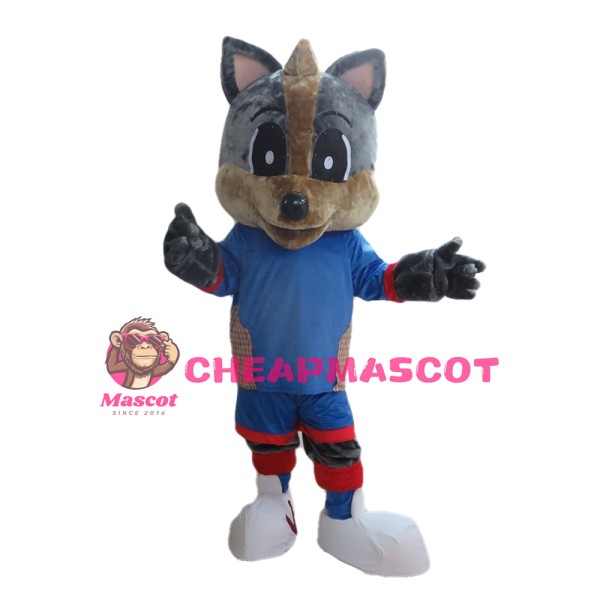 Cute Grey Fox With Blue Set Mascot Costume