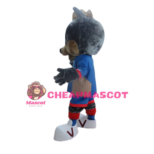 Cute Grey Fox With Blue Set Mascot Costume