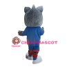 Cute Grey Fox With Blue Set Mascot Costume