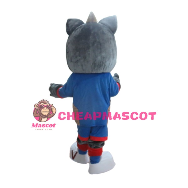 Cute Grey Fox With Blue Set Mascot Costume