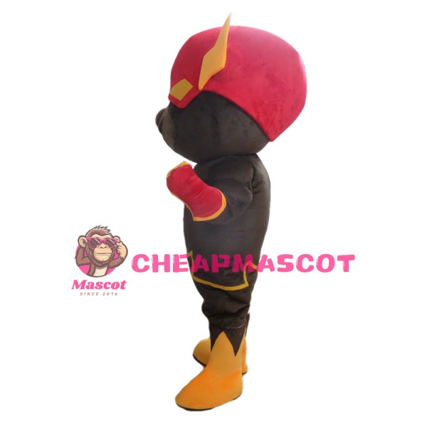 Brown Muscle Puppet With Red Headgear Mascot Costume