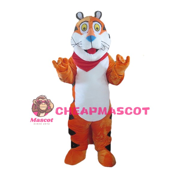 Cute Cartoon Tiger With Red Square Towel Mascot Costume