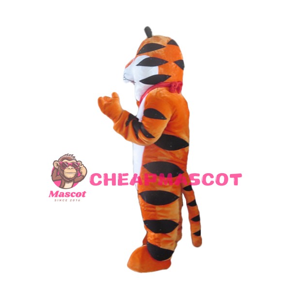 Cute Cartoon Tiger With Red Square Towel Mascot Costume