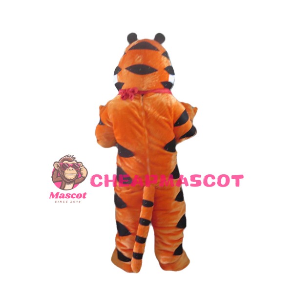 Cute Cartoon Tiger With Red Square Towel Mascot Costume