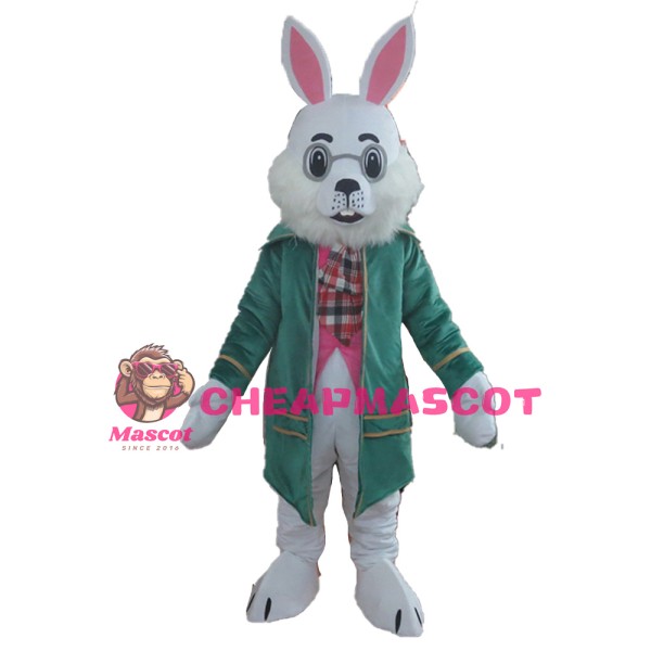Ceremonial Rabbit With Green Windbreaker Mascot Costume