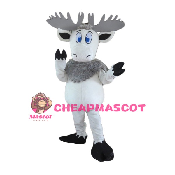 Customized White & Grey Moose Mascot Costume