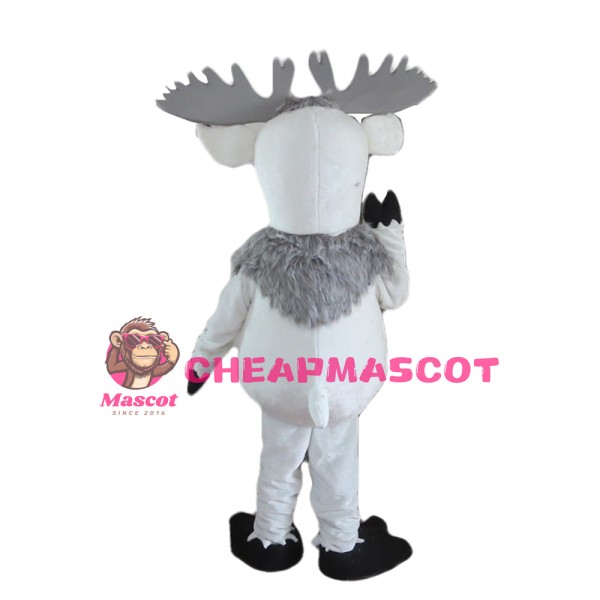 Customized White & Grey Moose Mascot Costume