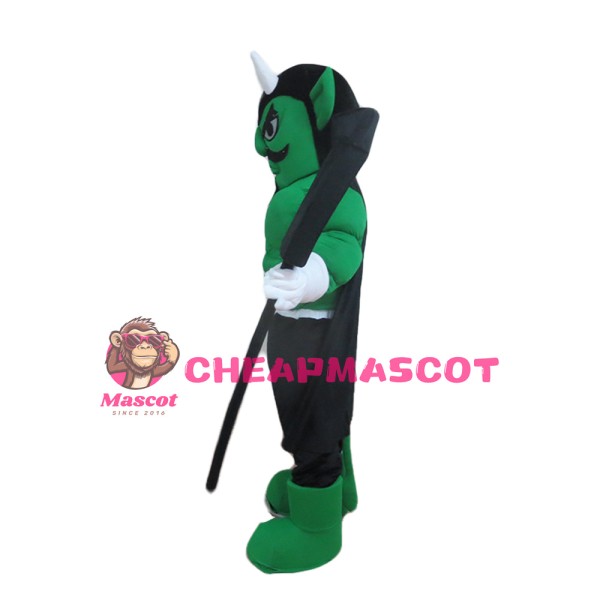 Green Muscle Hunter With Black Cloak Mascot Costume