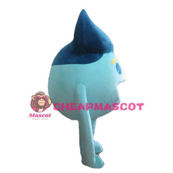 Sky Blue Round Doll With Dark Blue Hair Mascot Costume