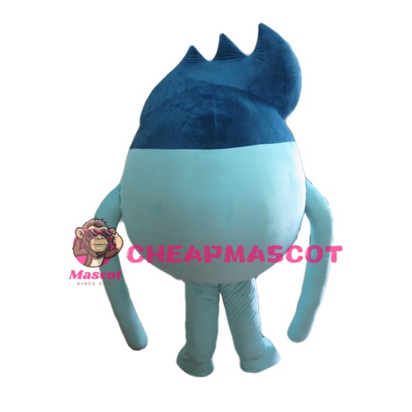 Sky Blue Round Doll With Dark Blue Hair Mascot Costume