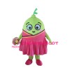 Green Lemon Girl With Pink Dress Mascot Costume