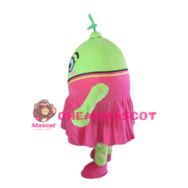 Green Lemon Girl With Pink Dress Mascot Costume