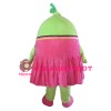 Green Lemon Girl With Pink Dress Mascot Costume